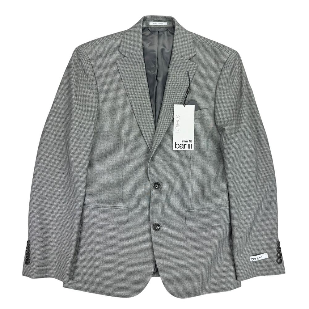 Bar III Mens Slim Fit Stretch Houndstooth Sport Coat Gray 36S